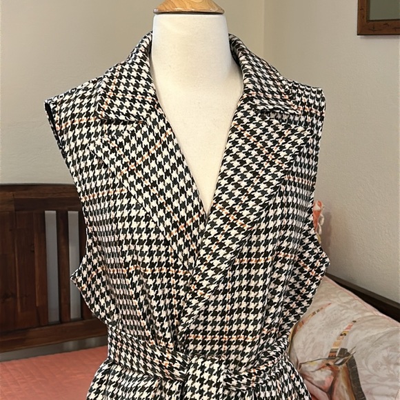 Marc New York Andrew Marc Houndstooth Longline Open Belted Sleeveless Jacket L - Picture 3 of 16